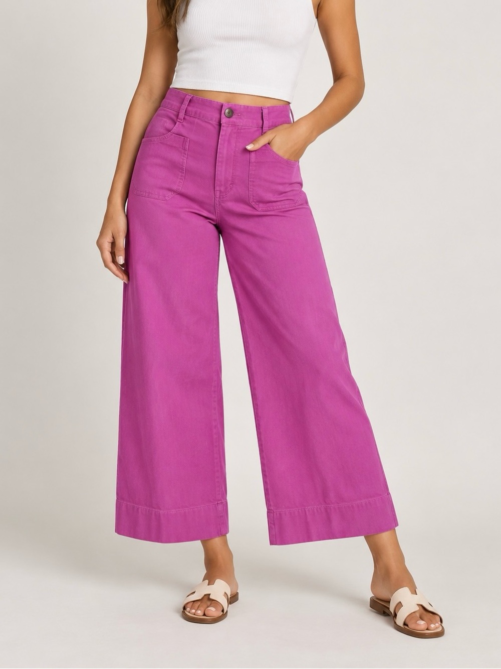 Anthropologie Wide-Leg Cropped Pants in Magenta